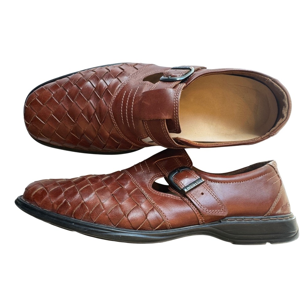 Josef Seibel Men 11-11.5 EU 45 Brown Woven Leather Fisherman Sandals Monk Strap